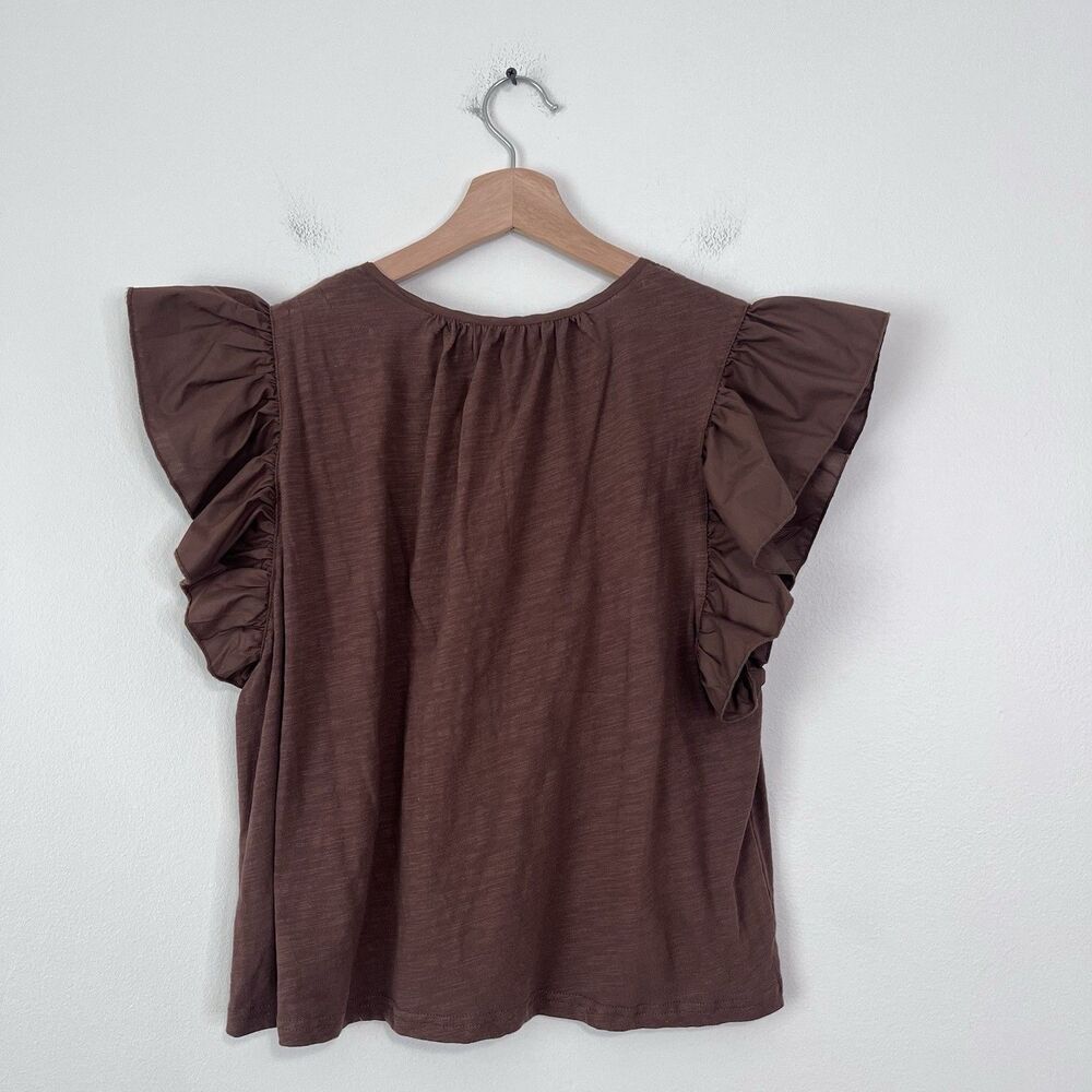 Anthropologie Dolan Brown Flutter Sleeve Pintuck Blouse Boho Cotton Top Size S - Picture 5 of 7